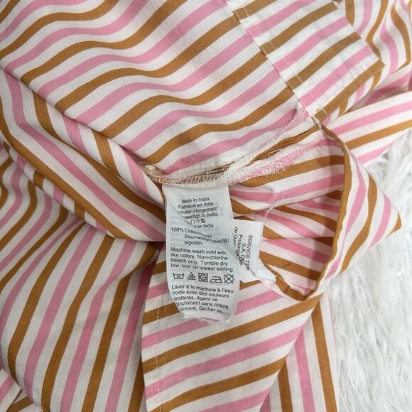 J. Crew Funnel Wide Boat Neck Pink Brown Striped Hi-Low Hem Popover Blouse Top 2 - Picture 8 of 12
